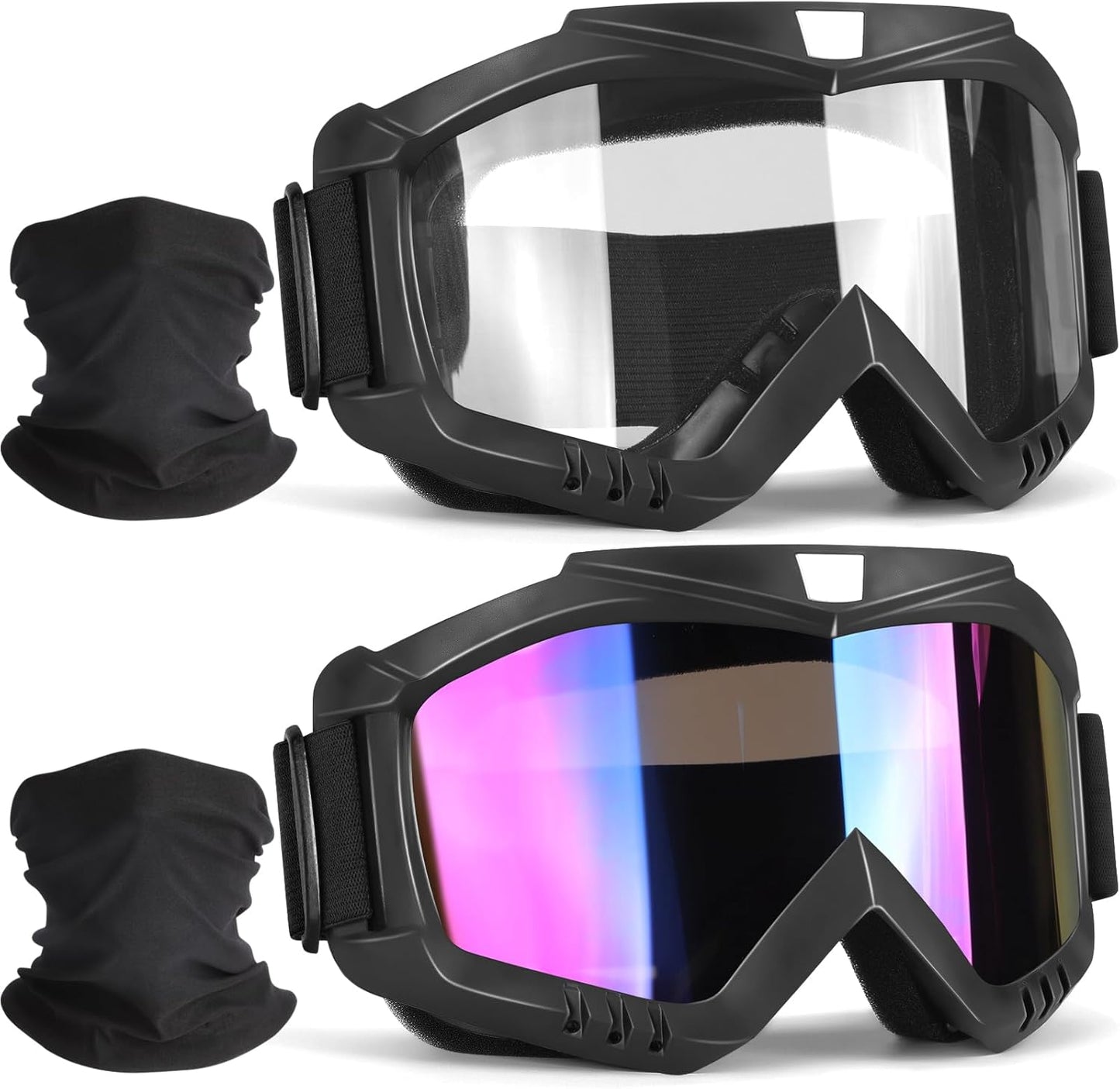 YENPK Dirt Bike Goggles, 2-Pack Motorcycle Goggles ATV Goggles Motocross Goggles Ski Goggles Windproof Glasses Racing Goggles