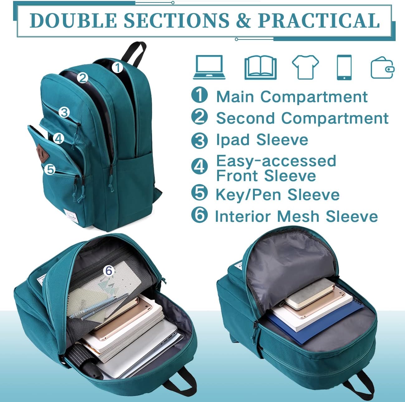 School Backpack for Men Women,Vaschy Lightweight School Bag Bookbag Casual Daypack for High School/College/Teens/Travel/Work