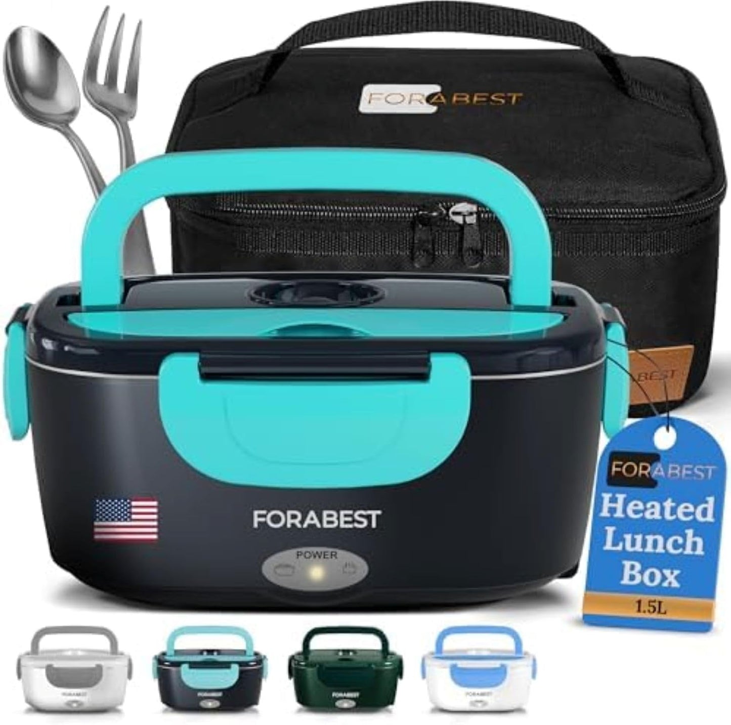 FORABEST Electric Lunch Box Food Heater 80W 1.5L Stainless Steel Heated Lunch Box for Men & Women, Universal 12/24/110/220V Self Heating Lunch Box for Car, Truck & Work, Portable Food Warmer lunch box