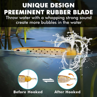 TRUSCEND PoPobait with BKK Hooks, Top Water Plopper Fishing Lures for Bass Walleye Pike Catfish Musky Perch, Floating Lure for Freshwater or Saltwater, Amazing Teasers Fishing Gifts for Family Fishing
