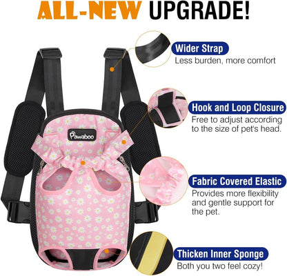 Pawaboo Pet Carrier Backpack, Adjustable Pet Front Cat Dog Carrier Backpack Travel Bag, Legs Out, Easy-Fit for Traveling Hiking Camping for Small Medium Dogs Cats Puppies, Medium, Black