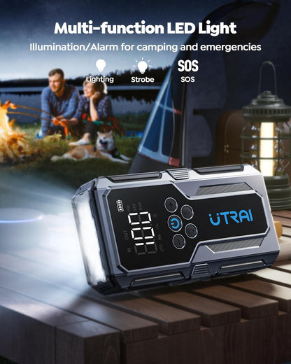 Portable Car Jump Starter with Air Compressor, UTRAI 4000A 150PSI Battery Booster Pack with Jumper Cables LED Lights Car Battery Booster Jump Starter 12V Car Booster Jump Starter(8.5L Gas/6.5L Diesel)