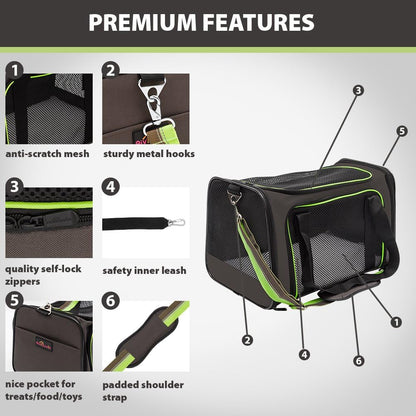 Aivituvin Dog Carrier Airline Approved Soft Sided Pet Carriers, Collapsible Travel Cat Carrier for Medium Cats and Puppies (Green Large)