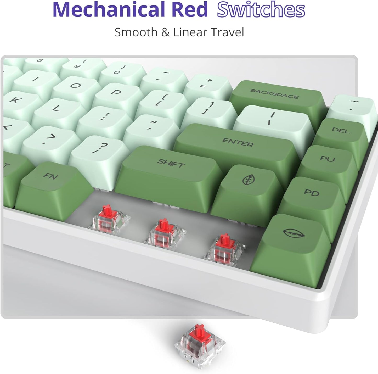 Owpkeenthy Full Size Green Mechanical Gaming Keyboard with Number Pad, Wired 100% Office NKRO Keyboard RGB Backlit 104 Keys with Red Switch for PC Gamer (104 Matcha)