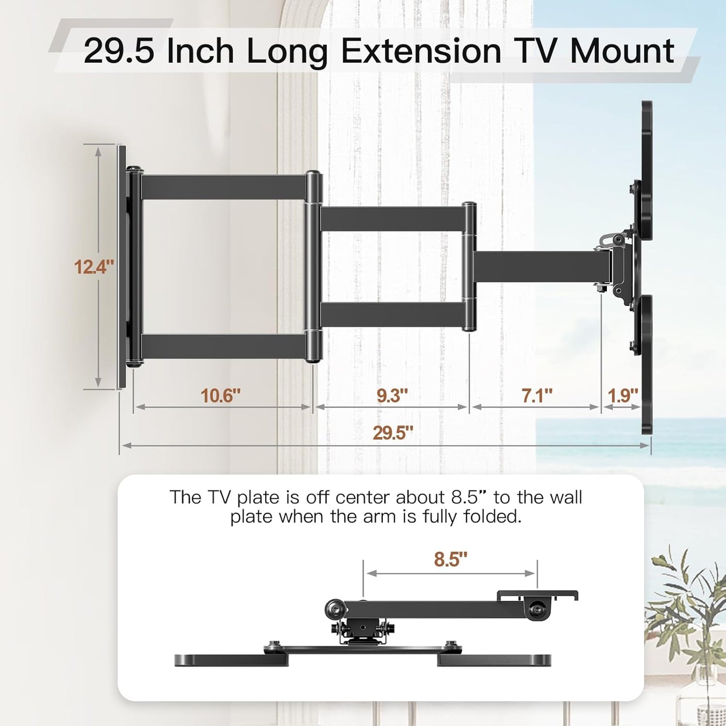 ELIVED Long Arm TV Wall Mount for Most 26-65 Inch TVs, 37.4 Inch Long Extension TV Mount Swivel and Tilt, Max VESA 400x400mm, Full Motion Wall Mount tv Bracket Holds up to 77 lbs.