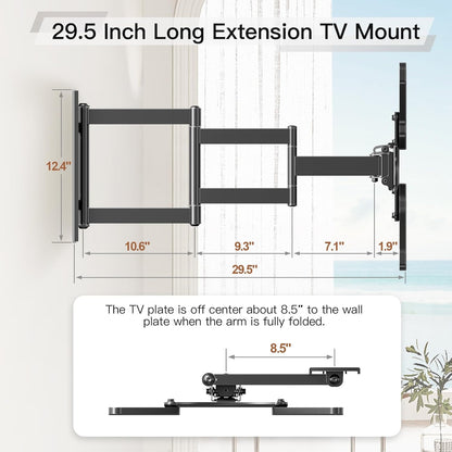 ELIVED Long Arm TV Wall Mount for Most 26-65 Inch TVs, 37.4 Inch Long Extension TV Mount Swivel and Tilt, Max VESA 400x400mm, Full Motion Wall Mount tv Bracket Holds up to 77 lbs.