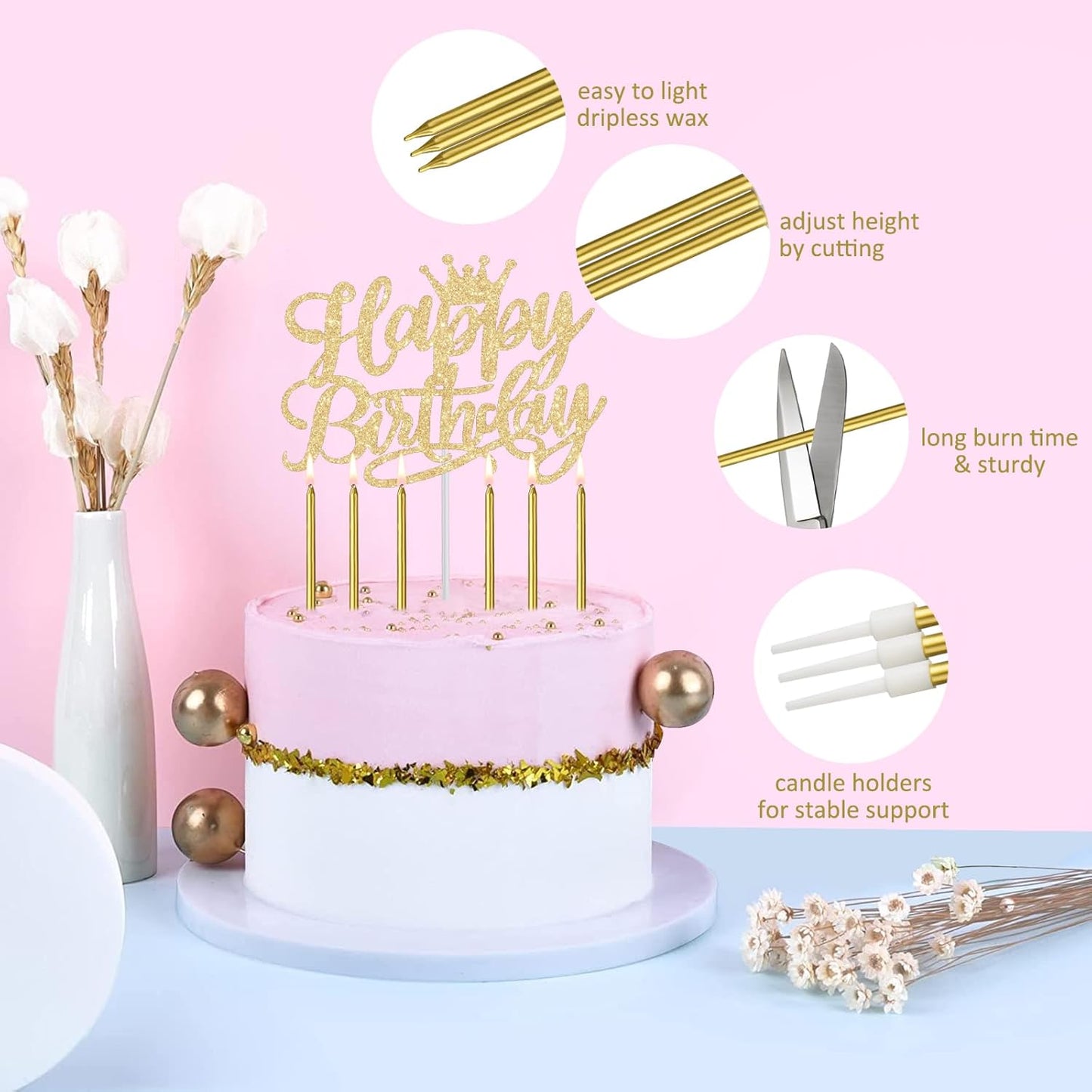 65th Birthday Decorations for Women, Including 65th Birthday Sash and Crown, Cake Topper and Candles, Number Balloons Rose Gold, 65 Year Old Gifts for Women
