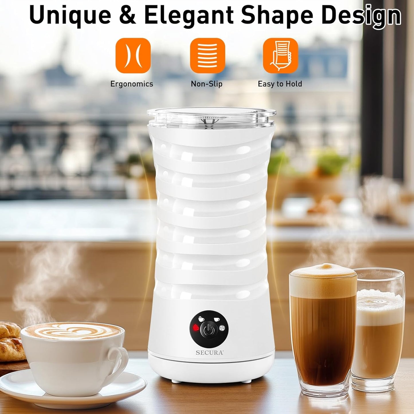 Secura Electric Milk Frother, Automatic Milk Steamer, 4-in-1 Hot & Cold Foam Maker-8.4oz/240ml Milk Warmer for Latte, Cappuccinos, Macchiato with Silicone Spatula, Silent Operation & Shut-Off