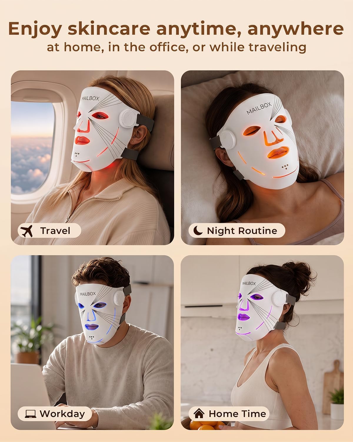 𝟐𝟎𝟐𝟔 Cordless 4D Red Led Mask Spectrum Mask Red Light for Face and Neck Set, 850nm and Red Light 630nm, 460nm 530nm 4 Gears Energy Adjustment, White