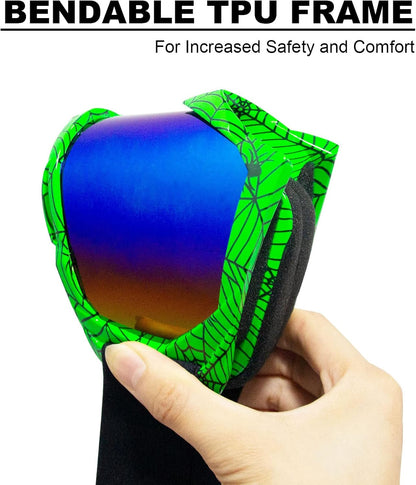 CoPvner Dirt Bike Motorcycle Goggles ATV Motocross Riding Goggles UV400 OTG Offroad MX Helmet Racing Four Wheeler Goggle for Adults Men Women Youth Kids(Spider green frame+color lens)