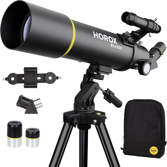 HOROX Telescope 80mm Aperture 500mm Refractor Telescope for Adults, Telescope for Kids Beginners w. Pro Tripod & Phone Adapter, Portable Telescopes Backpack - PuriLite