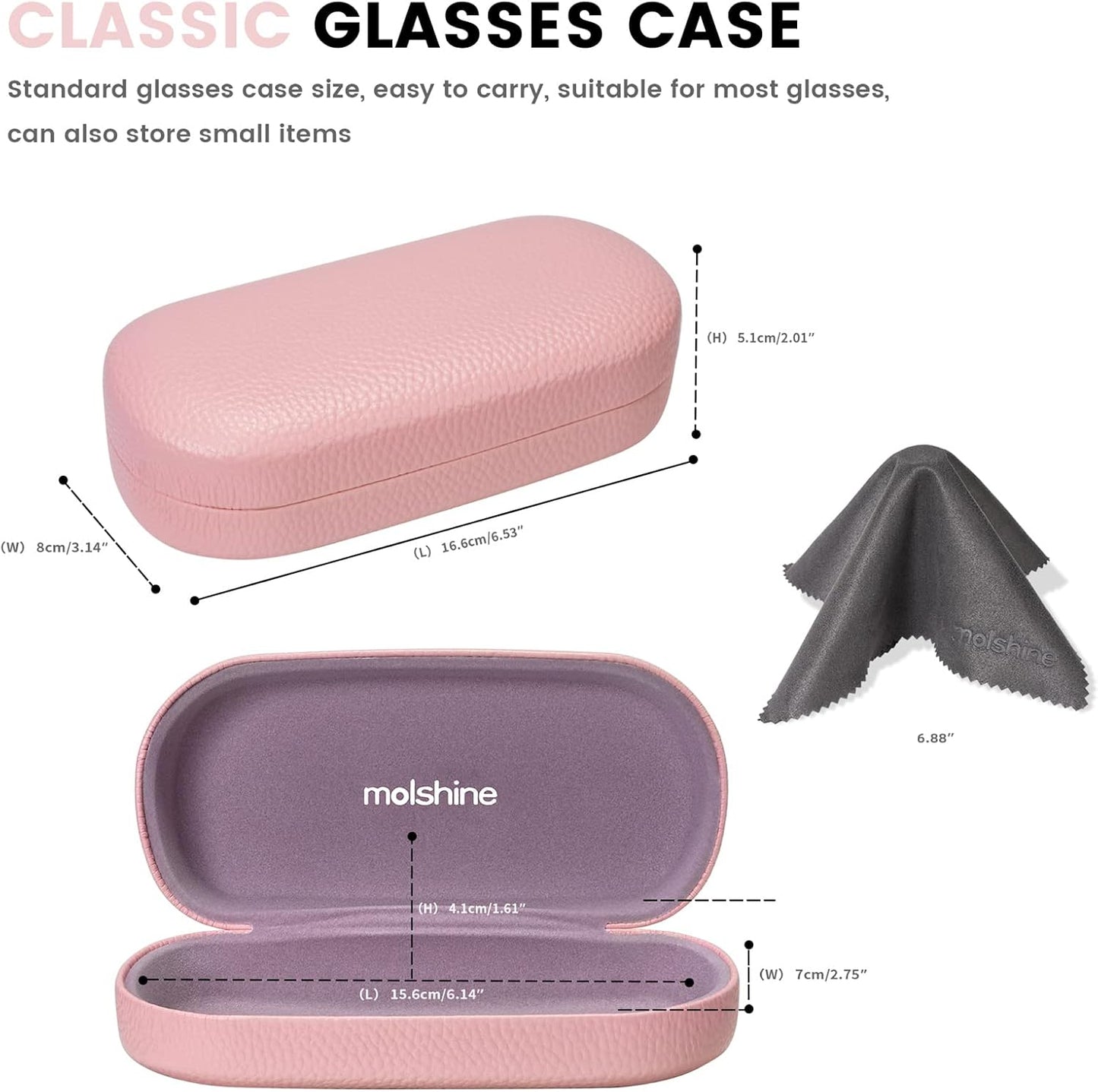 molshine Hard Shell Leather Sunglasses Case,Classic Large Glasses Case for Women Men,Sunglass Eyeglasses