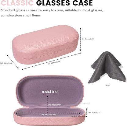 molshine Hard Shell Leather Sunglasses Case,Classic Large Glasses Case for Women Men,Sunglass Eyeglasses