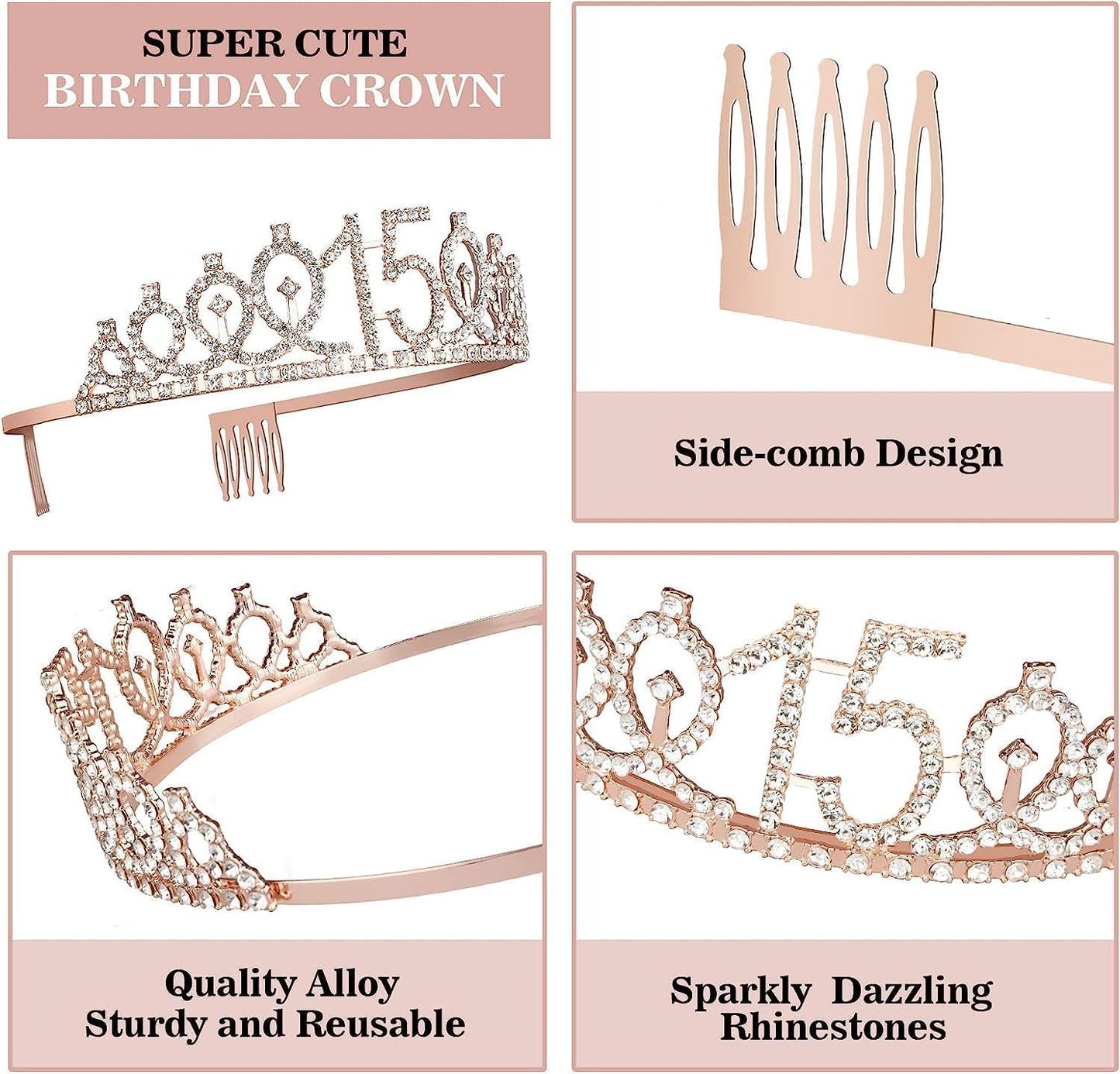 65th Birthday Decorations for Women, Including 65th Birthday Sash and Crown, Cake Topper and Candles, Number Balloons Rose Gold, 65 Year Old Gifts for Women
