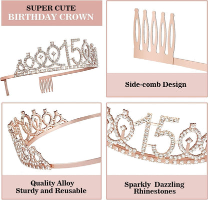 65th Birthday Decorations for Women, Including 65th Birthday Sash and Crown, Cake Topper and Candles, Number Balloons Rose Gold, 65 Year Old Gifts for Women