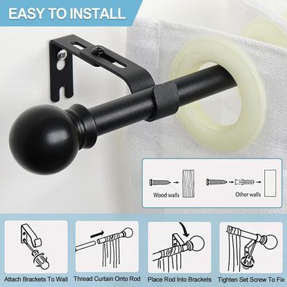 Black Curtain Rods for Windows 28 to 48 Inch, 5/8 Inch Small Curtain Rod For Bathroom, Living room, Kitchen (size：28-52 Inch)