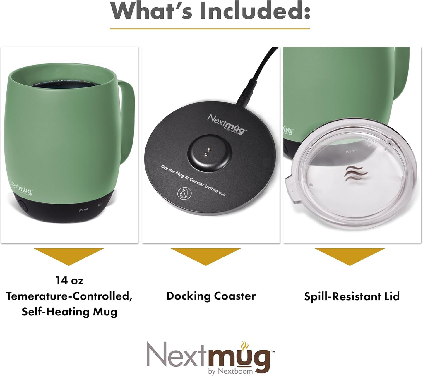 Nextmug - Temperature-Controlled, Self-Heating Coffee Mug (Sage - 415 mL)
