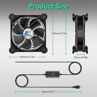 Easy Cloud Computer Fan with AC Plug, Variable Speed Axial Muffin Fan with Controller 120mm 120V 110V 220V Fan Small 12V Case Cooling Fan for PC Server Cabinet Doorway Receiver Xbox Greenhouse