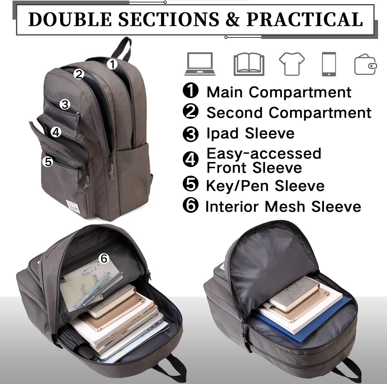 School Backpack for Men Women,Vaschy Lightweight School Bag Bookbag Casual Daypack for High School/College/Teens/Travel/Work