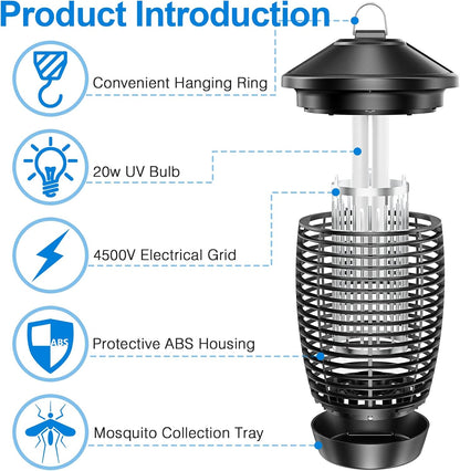 PALONE Bug Zapper Lamp 4500V 20W Light Electric Shock Pest, Electronic Bug Zapper Electric Shock Pest, Plug-in Bulbs Used in Homes,Gardens, Suitable for Indoor and Outdoor Waterproof