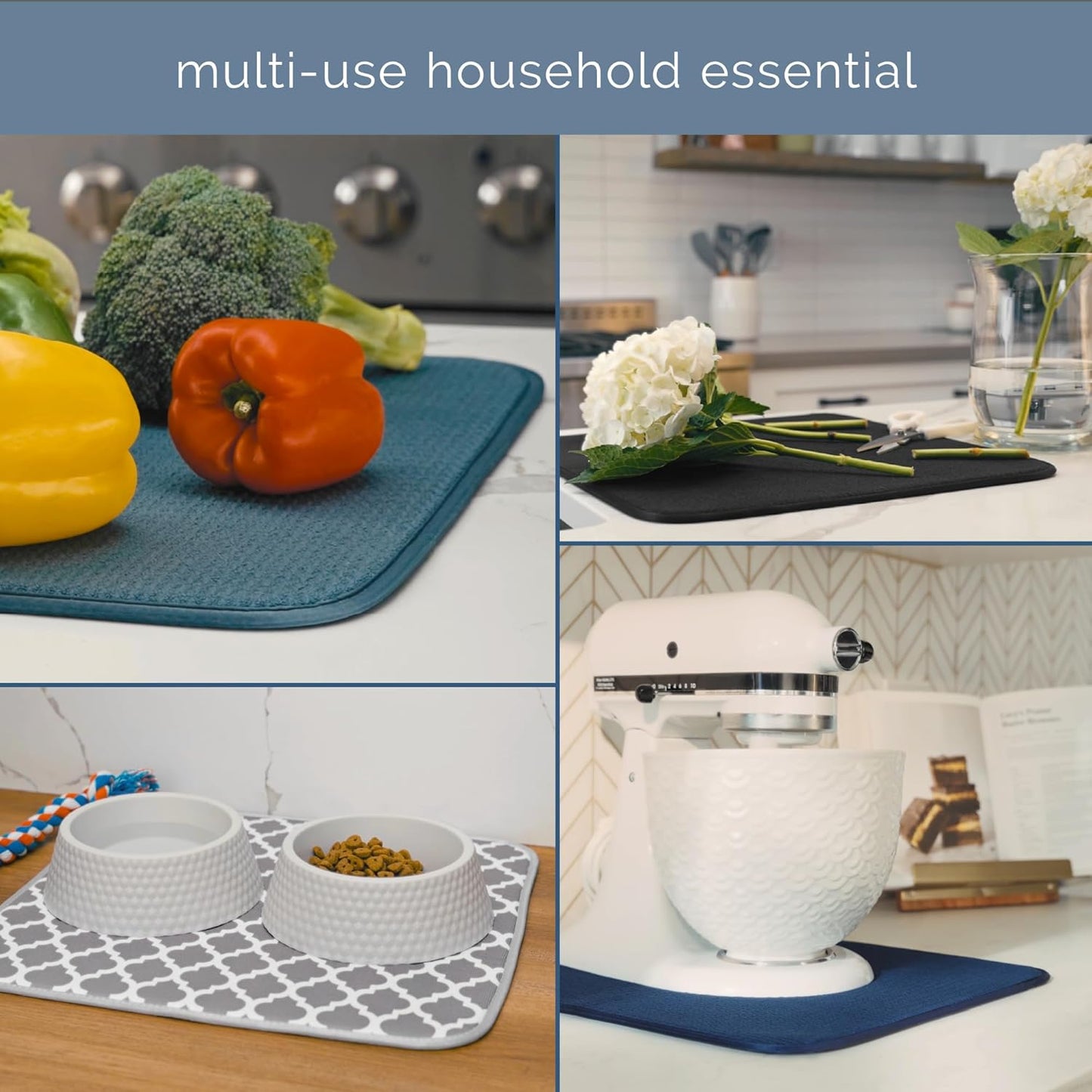 S&T INC. Absorbent, Reversible XL Microfiber Dish Drying Mat for Kitchen, 18 Inch x 24 Inch, Pewter Gray Trellis
