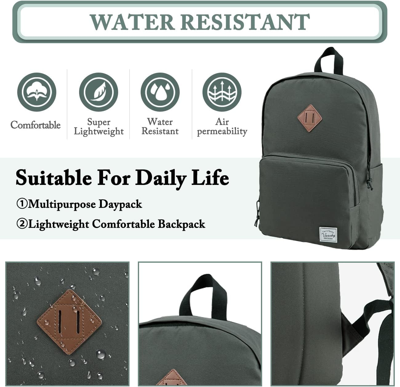 VASCHY Lightweight School Backpack for Women with Sleeve for 14" Laptop