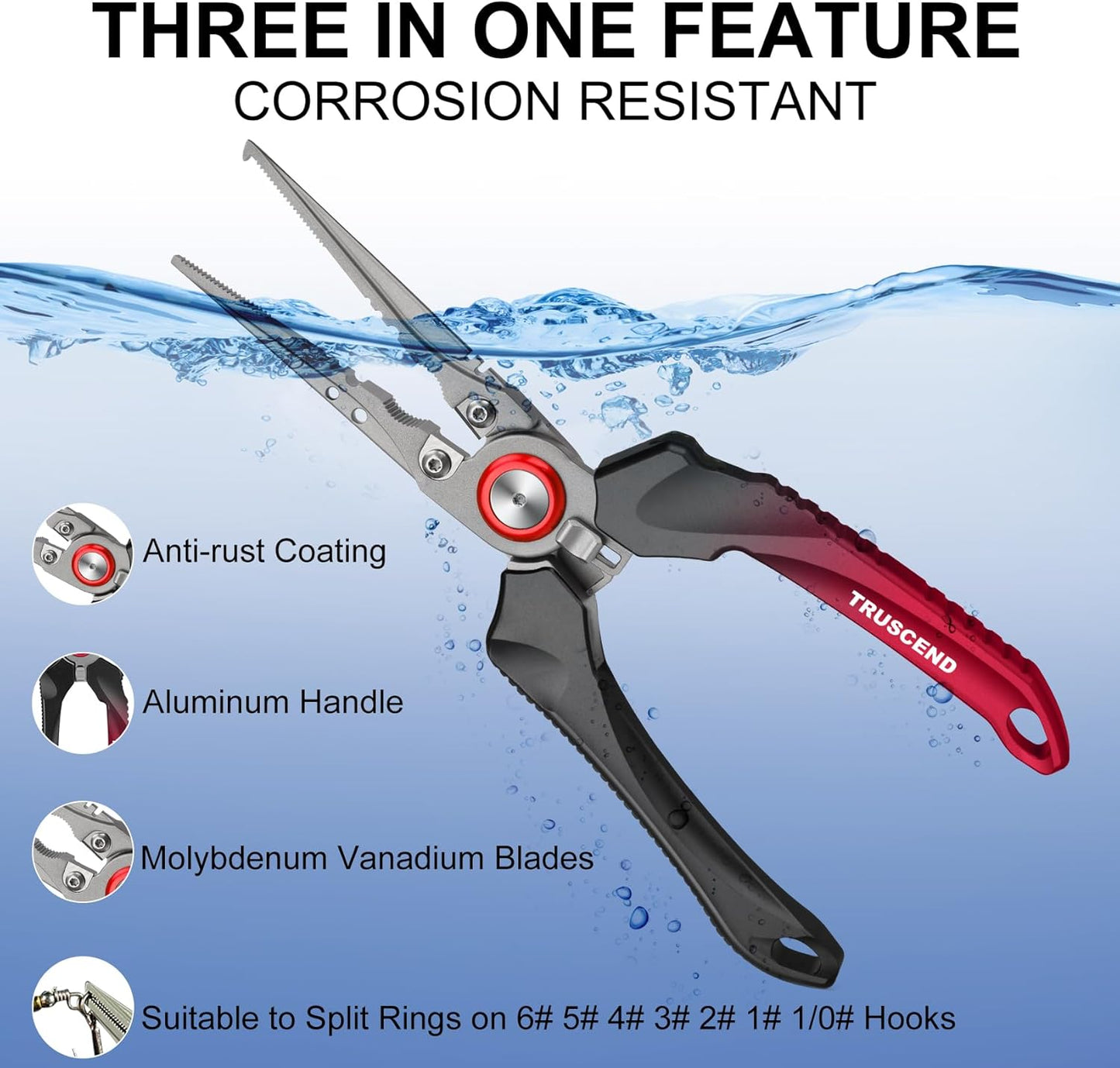 TRUSCEND Lockable Handy Fishing Pliers with Innovative Ergonomic Handle, Saltwater Corrosion Resistant Teflon Coated Fishing Tool, Multi-Function Fishing Gear with Mo-V Cutter, Amazing Fishing Gift