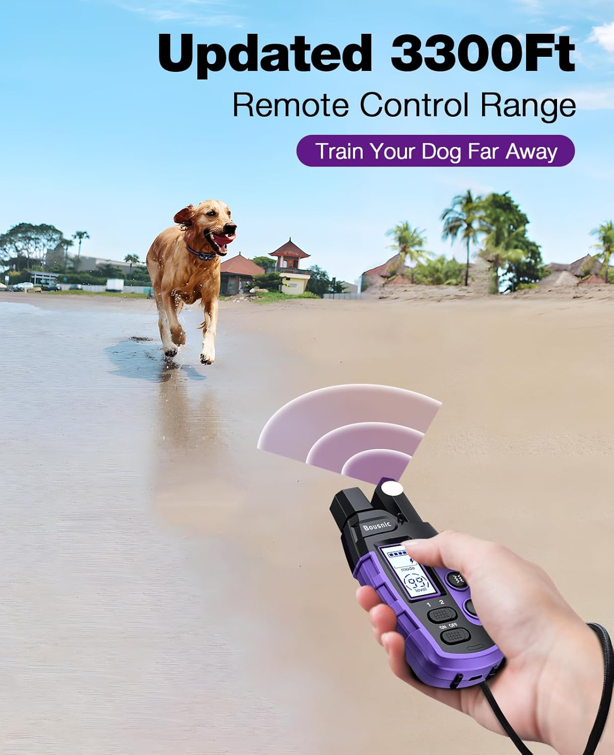 Bousnic Dog Shock Collar - 3300Ft Dog Training Collar with Remote for 5-120lbs Small Medium Large Dogs Rechargeable Waterproof e Collar with Beep (1-8), Vibration(1-16), Safe Shock(1-99) (Orange)