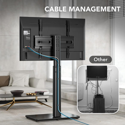 Universal Floor TV Stand with Mount 80 Degree Swivel Height Adjustable and Space Saving Design for Most 27 to 65 inch LCD, LED OLED TVs, Perfect for Corner & Bedroom AX1006TB