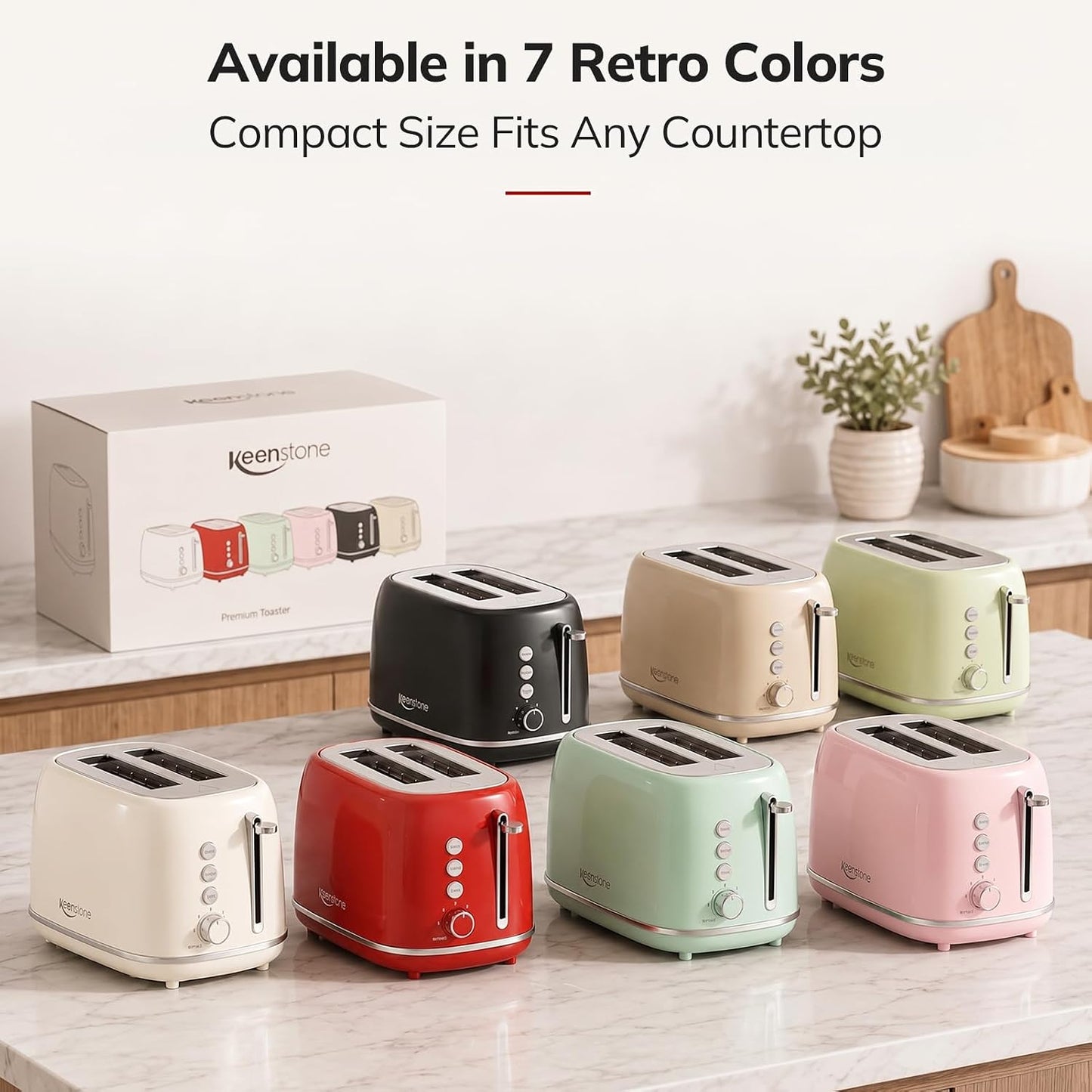 Toaster 2 Slice Stainless Steel Toaster Retro with 6 Bread Shade Settings, Bagel, Cancel, Defrost Function, 2 Slice Toaster with Extra Wide Slot, Removable Crumb Tray, Red
