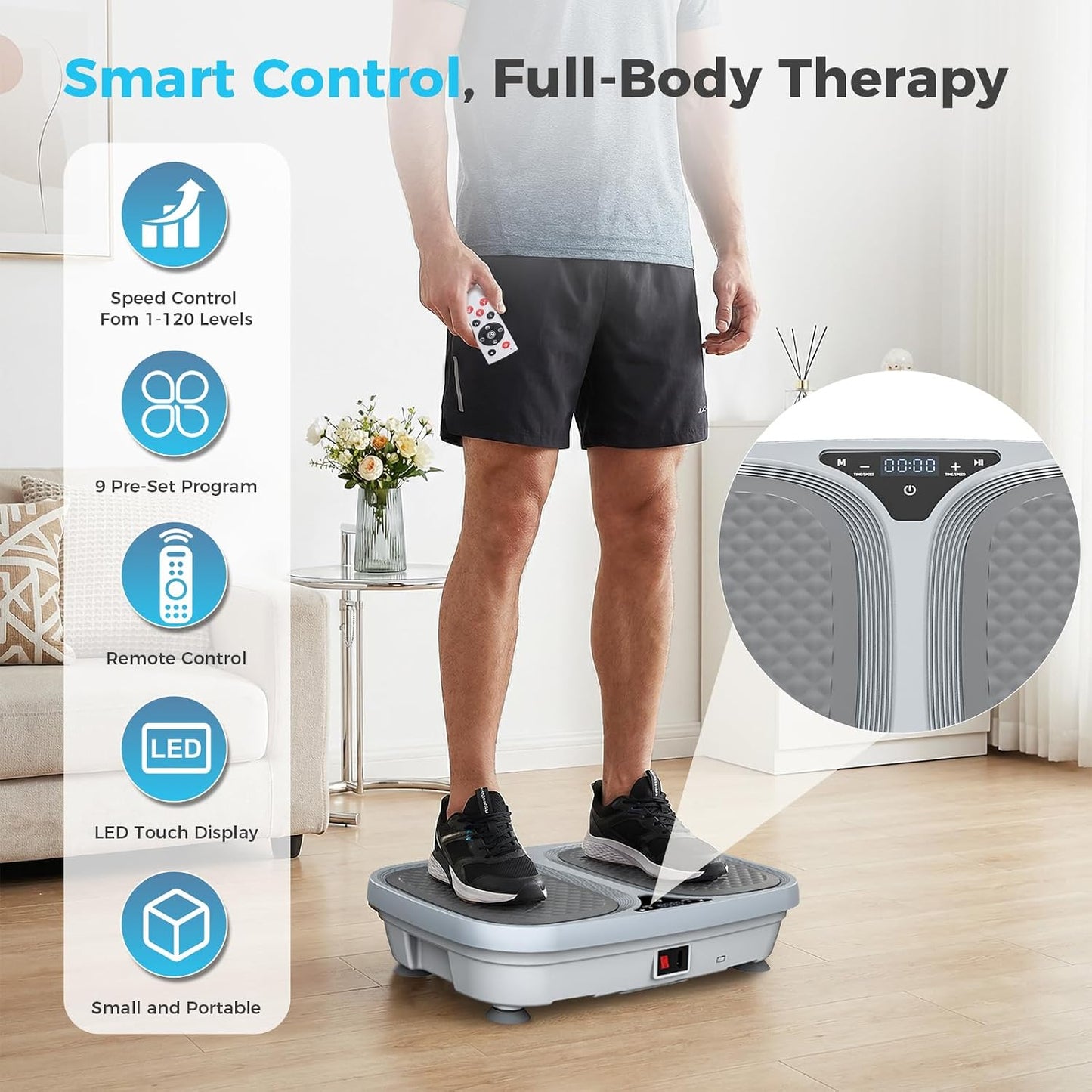 OLIXIS Vibration Plate Exercise Machine with 9 Auto Modes, Full Body Workout Vibrating Platform with LED Touch Screen & Pull Ropes for Weight Loss, Home Gym Fitness Equipment for Women Men