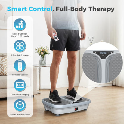 OLIXIS Vibration Plate Exercise Machine with 9 Auto Modes, Full Body Workout Vibrating Platform with LED Touch Screen & Pull Ropes for Weight Loss, Home Gym Fitness Equipment for Women Men