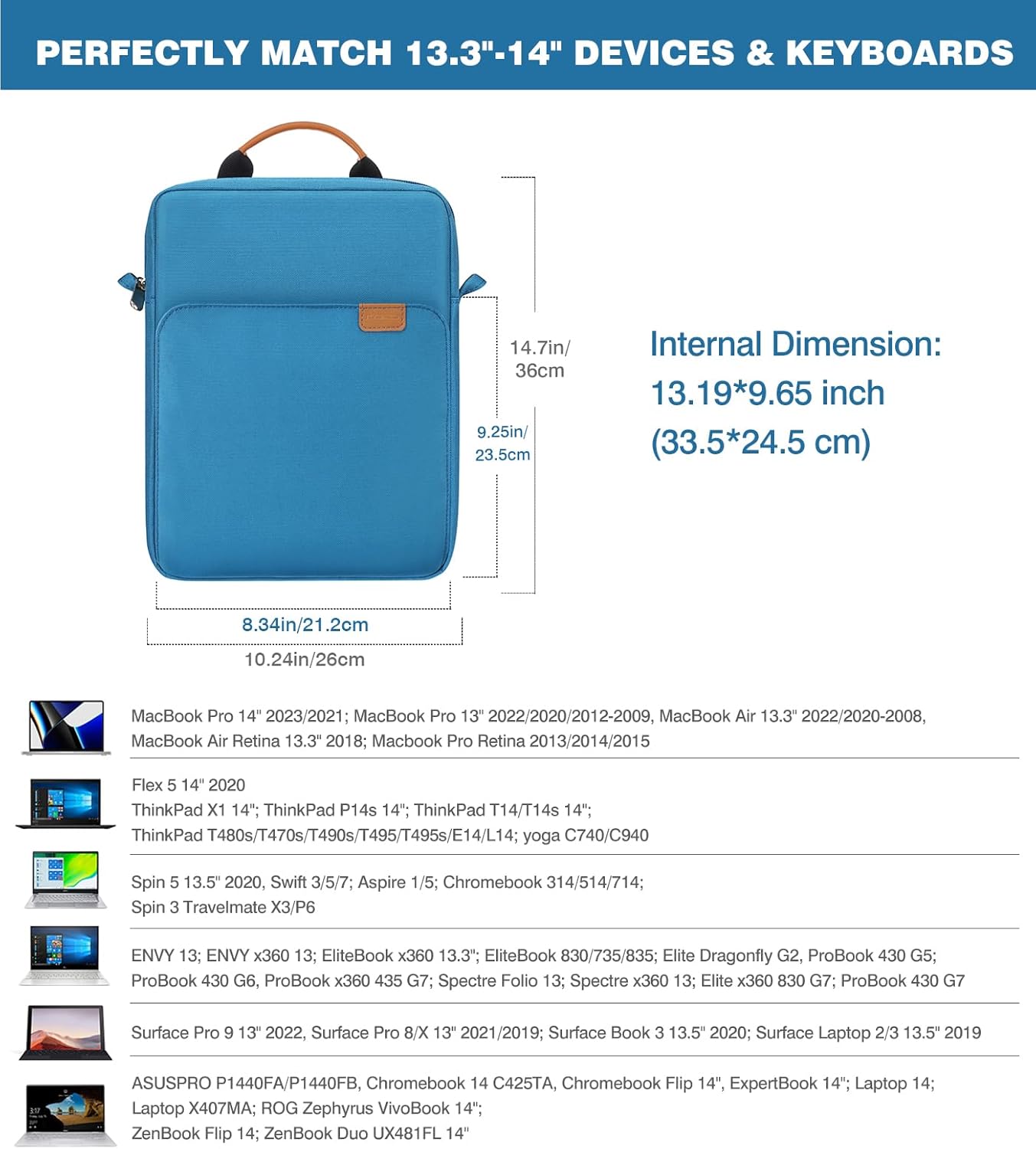 MoKo 13.3-14 Inch Laptop Sleeve Bag Fits MacBook Pro M3/M2 14" 2023, MacBook Pro 13" M2, New MacBook Air 13.6" M3/M2 2024/2022,Tab S8 Ultra 14.6",Handle Carrying Case with Shoulder Strap, Black & Gray - PuriLite