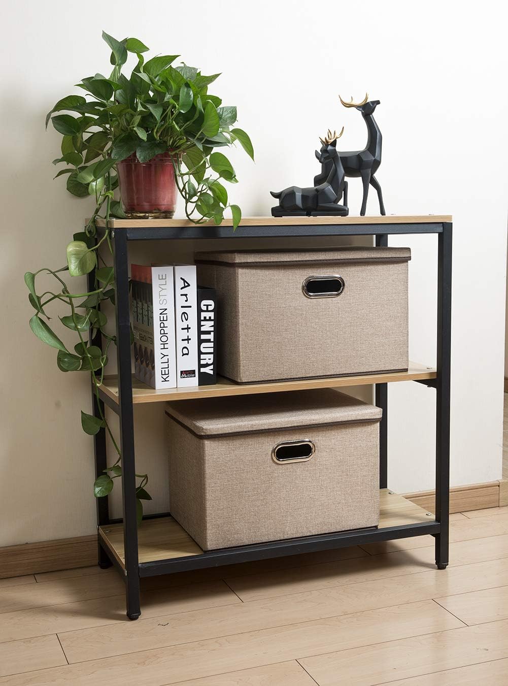 PRANDOM Large Foldable Storage Bin with Lid [1-Pack] Linen Fabric Decorative Storage Box Organizer Containers Basket Cube with Handles Divider for Bedroom Closet Office Living Room (17.7x11.8x11.8")