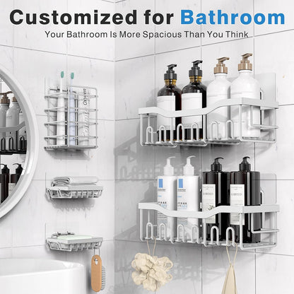 EUDELE 5-Pack Rustproof Stainless Steel Shower Caddy – No Drill Adhesive Bathroom Organizer with Large Capacity, Spacious Shower Shelves for Inside Shower, Kitchen & Home Decor Storage