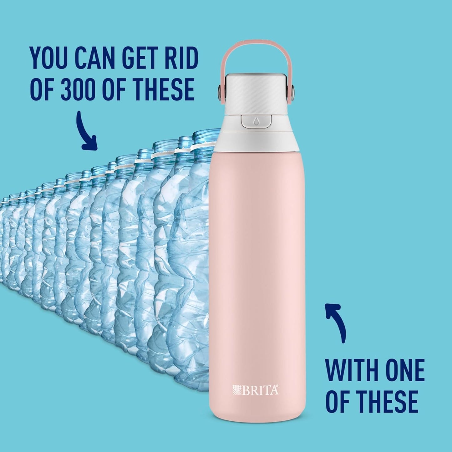 BRITA Stainless Steel Water Bottle with Filter, 591 mL Premium Double Insulated Water Bottle, Rose