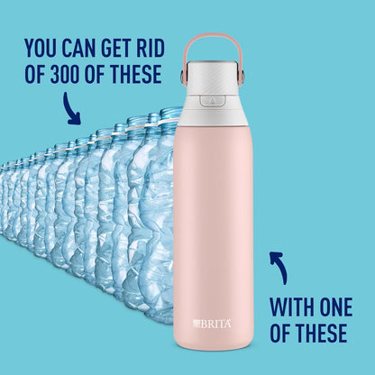 BRITA Stainless Steel Water Bottle with Filter, 591 mL Premium Double Insulated Water Bottle, Rose