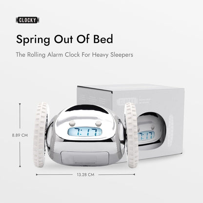 CLOCKY Extra Super Loud Alarm Clock for Heavy Sleepers Adults Kids Teens Bedroom, Move Jump Roll Run Away Easy to Set Smart Digital Alarm Clock Funny Gag Gift (Chrome)