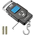 KeeKit Digital Fishing Scale with Ruler, 110lb/50kg Electronic Digital Luggage Scale, Waterproof Fishing Postal Hanging Hook Scale with Measuring Tape, Backlit LCD Display