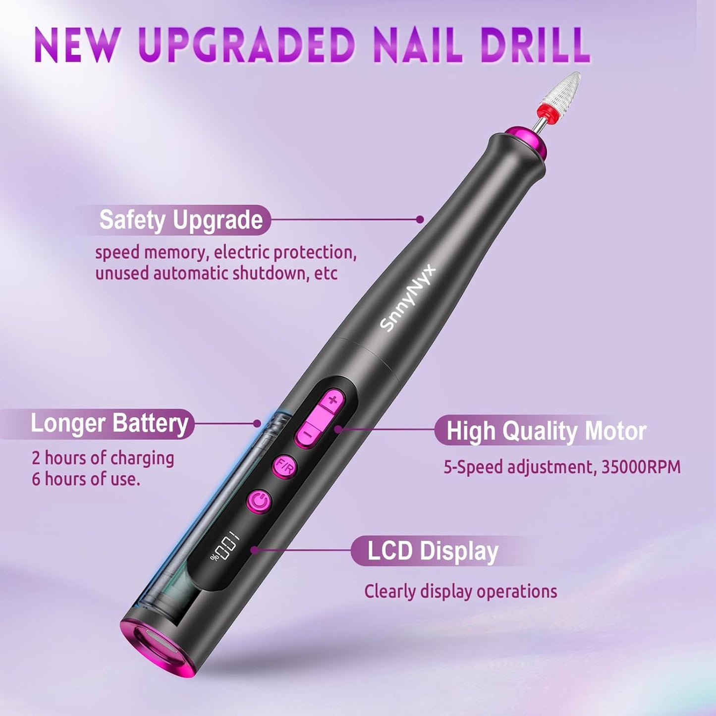 Electric Nail Drill Professional, 35000RPM Cordless Acrylic Nail Kit for Nail Polish Remover, Electric Nail File Buffer Grinder, Nail Filer Electric Manicure and Pedicure kit