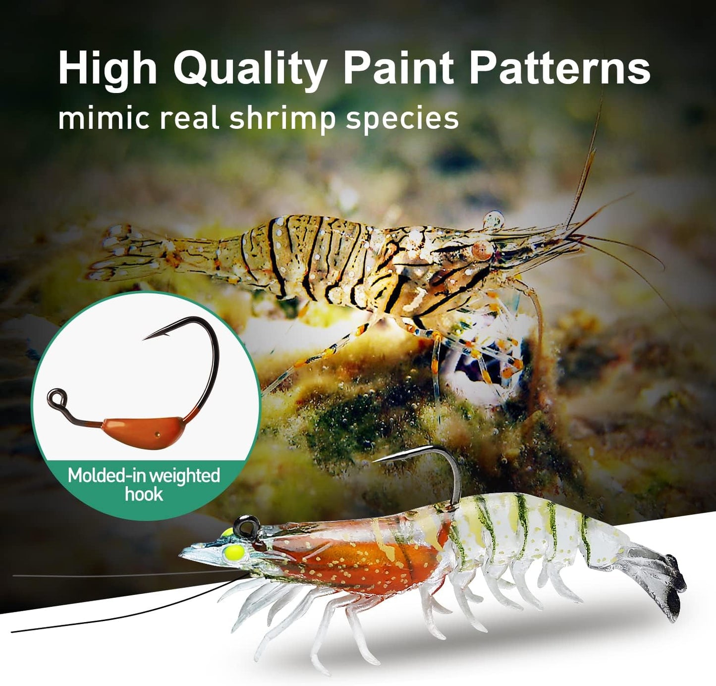 TRUSCEND Pre-rigged Fishing Jig Lures for Freshwater and Saltwater, Innovative Super Durable TPE Bass Lures, Lifelike Shrimp Crayfish Swimbait, Weedless Lure for Crappie Trout Walleye, Keep Separately