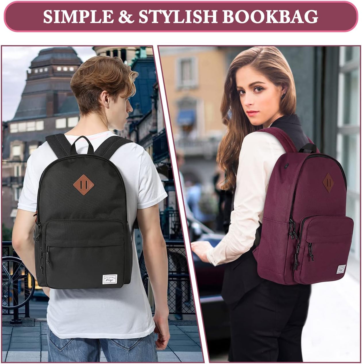 School Backpack, Kasqo 15.6 Inch Classic Lightweight Water-Resistant Backpack for Men Women Teens Girls Boys Kids to School, College, Travel, Work, Black