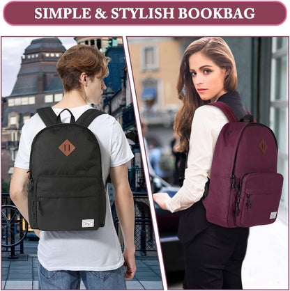 School Backpack, Kasqo 15.6 Inch Classic Lightweight Water-Resistant Backpack for Men Women Teens Girls Boys Kids to School, College, Travel, Work, Black