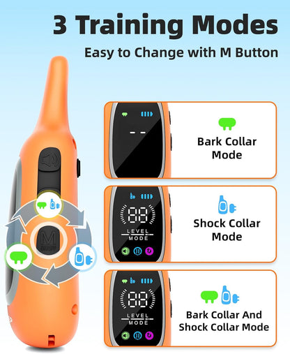 2-in-1 Dog Shock Collar and Bark Collar for Dogs – 3300FT Dog Training Collar with Remote, IP67 Waterproof e Collar with Anti-Bark/Beep/Vibration/Shock Modes for Small Medium Large Dog(8-120Lbs)