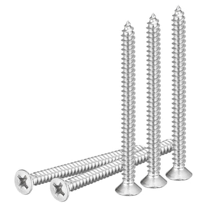 DTGN 100Pcs #6x1/2 Flat Head Wood Screws, 304 Stainless Steel Phillips Self Tapping Screws - Good for Woodworking, Furniture - Silver