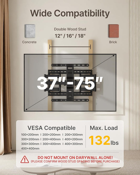 monTEK Ultra Slim TV Wall Mount for Most 37-75 inch TVs, 1.1" Thin Low Profile TV Bracket, Full Motion TV Mount Dual Swivel Articulating Tilt 6 Arms, Max VESA 400x400mm, Up to 132lbs, 16"/18" Studs