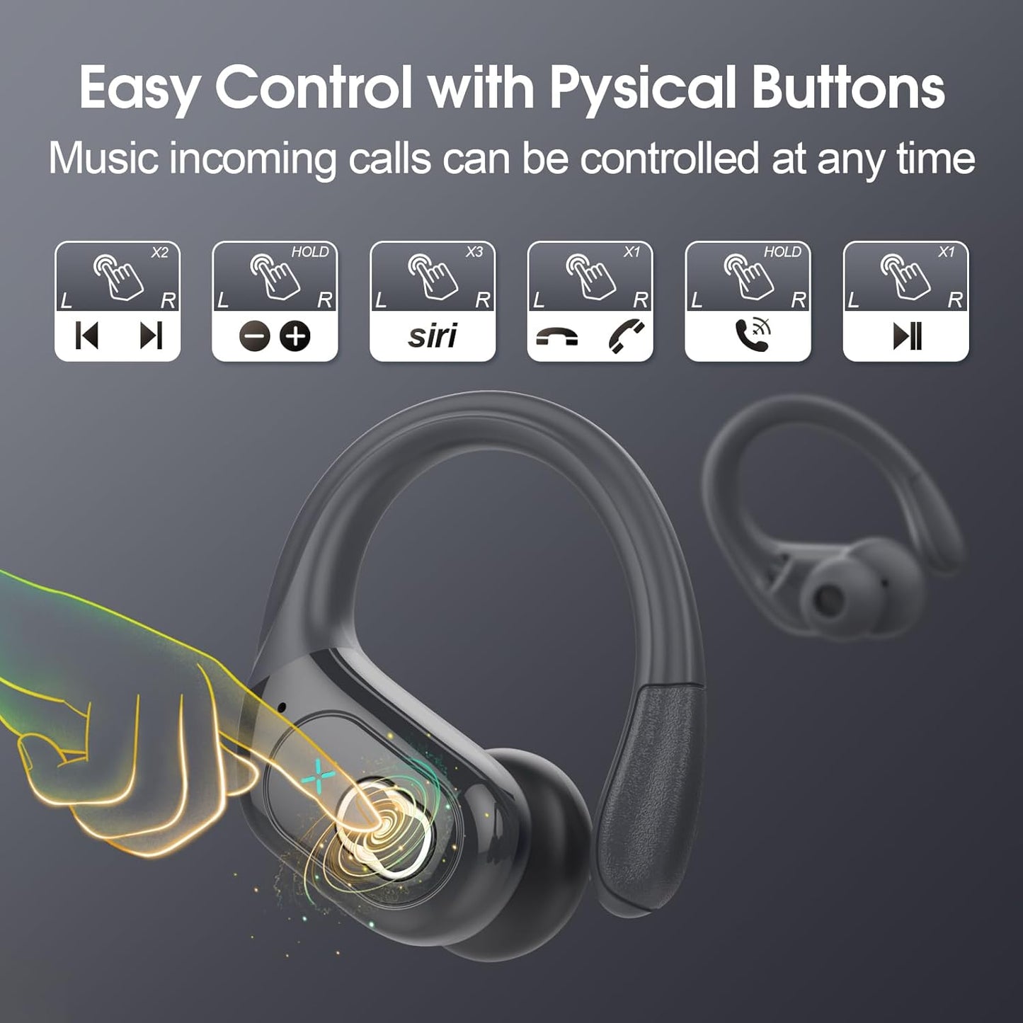 STECEi Wireless Earbuds 75hrs Bluetooth 5.4 Headphone Sport, Bluetooth Earbuds HiFi Stereo Over Ear Bud with Earhooks, ENC Noise Cancelling Mic, IP7 Waterproof Wireless Earphone for Workout/Running