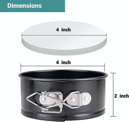 4-Inch Springform Pans Set, 4 Pack Non-Stick Cheesecake Pan, Leakproof Round Cake Pan, Removable Bottom Baking Pans, for Mini Cake, Pizzas and Quiches, Cheesecakes, Include 50 Pcs Cake Paper
