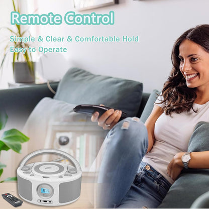 Portable CD Player Boombox with Bluetooth,FM Radio Stereo,USB MP3 Playback,CD-R/CD-RW/MP3-CD Compatible,3.5mm Headphone Jack, AC/Battery Powered, Programmable CD Player