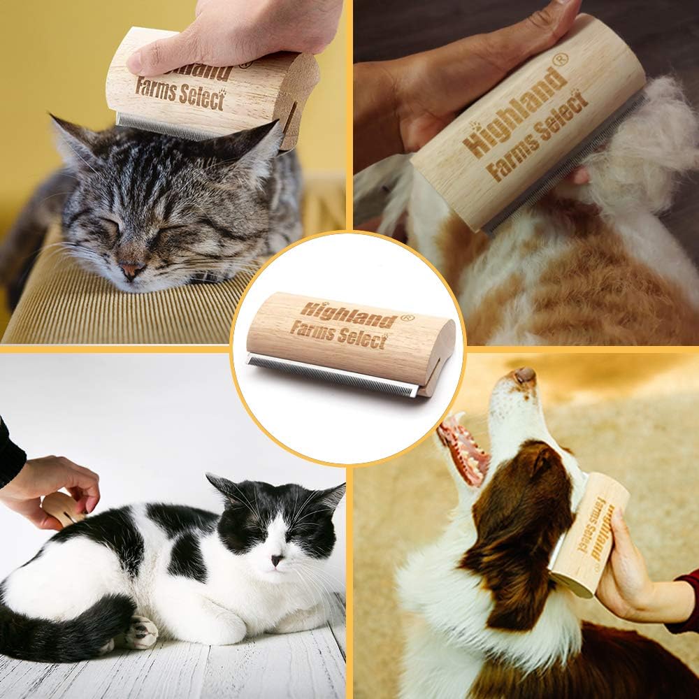 Deshedding Grooming Tool for Dogs, Cats & Horses, Ergonomic Design Wood Groom Brush, Professional Pet Groomer, Painlessly Remove for Short & Long Hair, Fur & Dirt - 5 Inches
